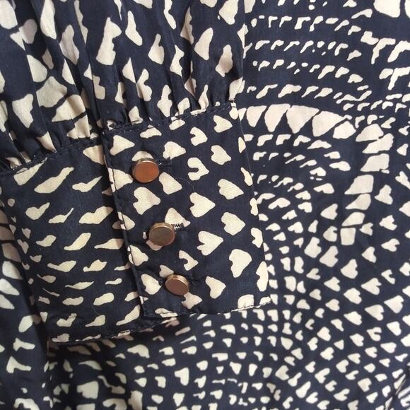 Lovposh Brown Black Geo Print Puff Sleeve Bow Tie Neck Size L - Picture 6 of 9